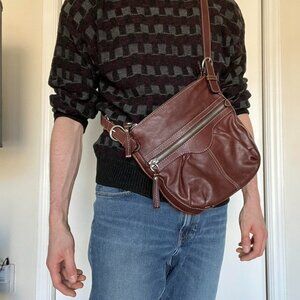 Brown Leather Fossil Crossbody Bag Adjustable Strap Preppy Streetwear Y2K